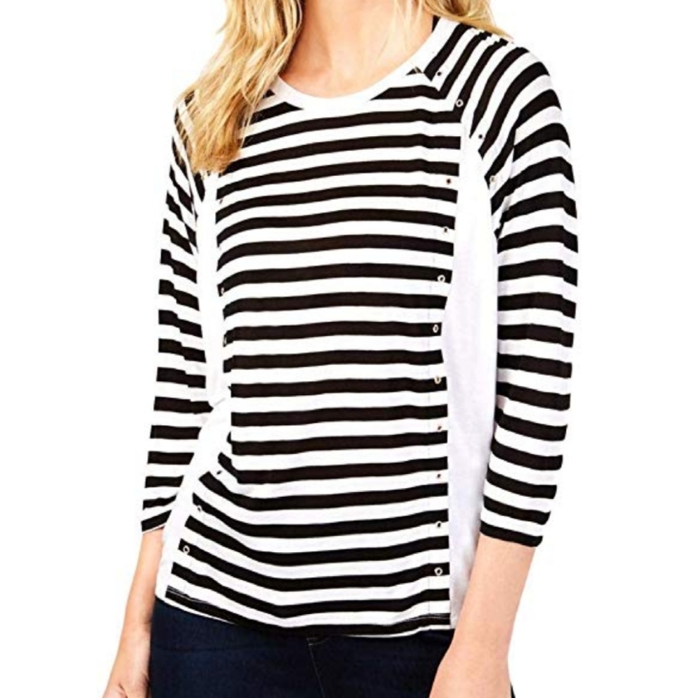 Michael Kors black & white striped top siz…
